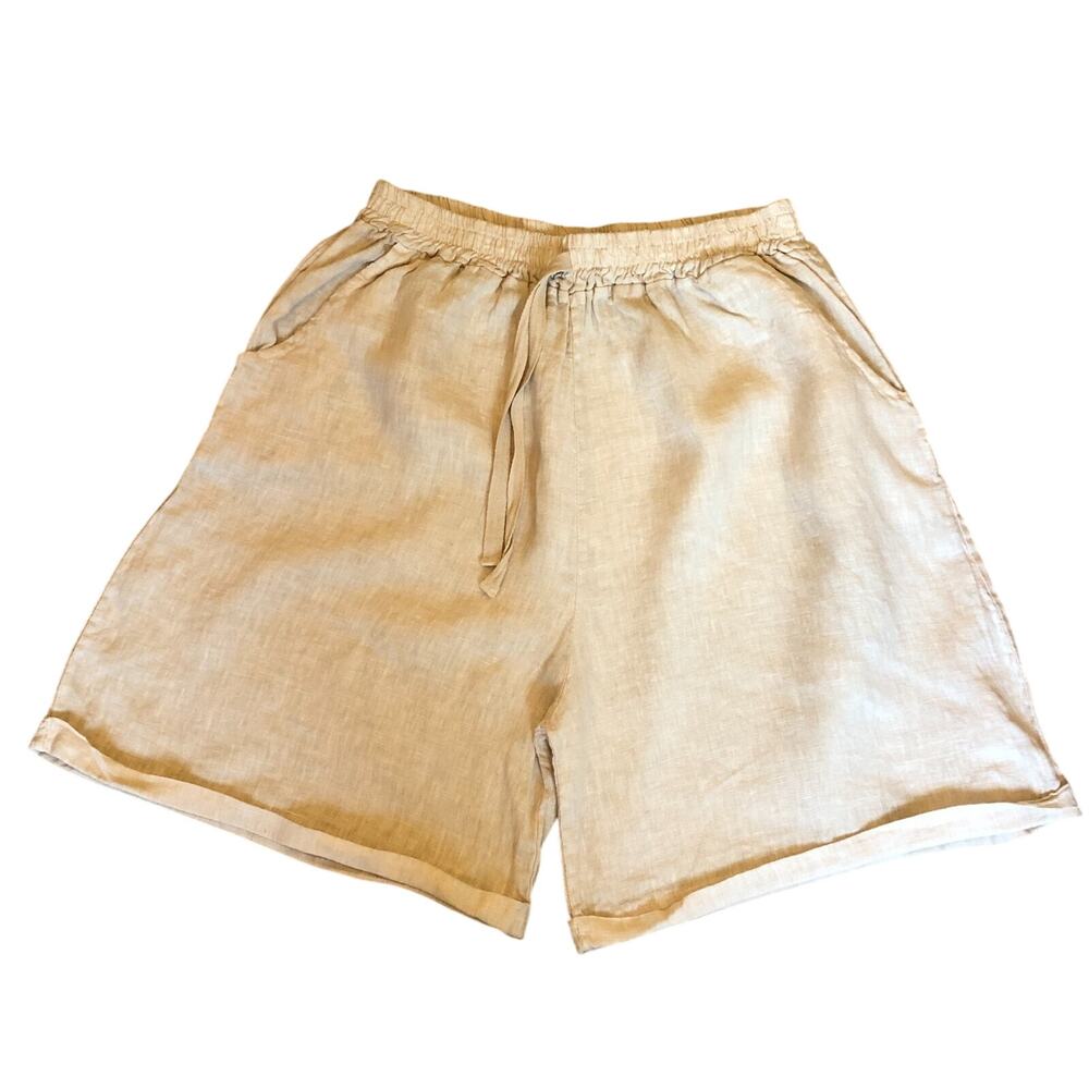 Women’s Pure Lino Linen Natural Tan Italian‎ Pull On Shorts sz S